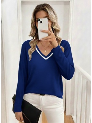 Moderie Butik Kadın Uzun Kollu V Yakalı Viskon Iki Iplik Bluz