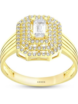 Assos Pırlanta Taşlı Tasarım Altın Yüzük - 14K