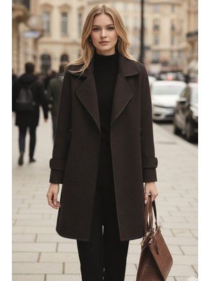 Barbora Kaşe Kadın Şık Yaka Kaban ve Kemer