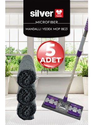 Silver Home Mandallı Mop Uyumlu Ekstra Kalın Dokulu Antrasit 5 Adet Yedek Mop Bezi
