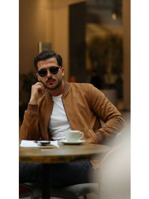 Moderie Butik Erkek Scuba Süet Kumaş Bomber Hırka