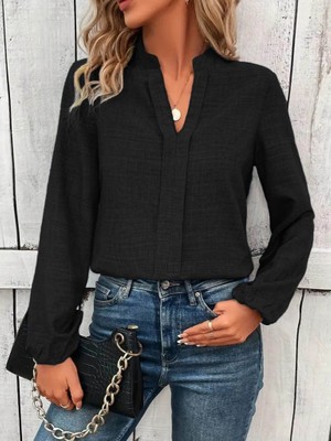 Moderie Butik Kadın Uzun Kollu Hakim Yaka Bluz