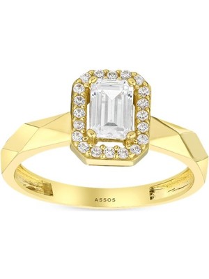 Assos Pırlanta Altın Baget Taşlı Tasarım Yüzük - 14K