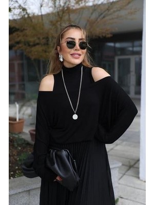 Moderie Butik Kadın Triko Plise ve Tül Detay Iki Parça Elbise