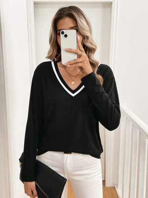 Moderie Butik Kadın Uzun Kollu V Yakalı Viskon Iki Iplik Bluz