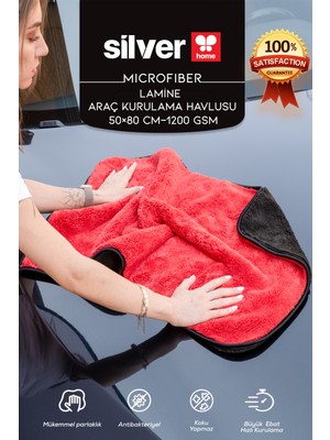 Silver Home Mikrofiber 50×80 cm 1200 Gsm Ekstra Kalın Ekstra Büyük Araç Kurulama Havlusu Kırmızı-Siyah