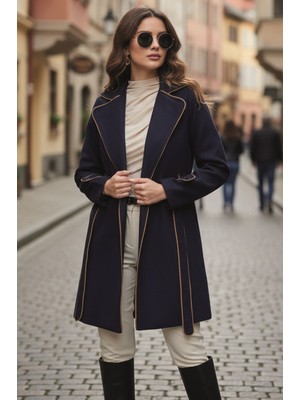 1Tarz Özel Tasarım Kaşe Kadın Şık Yaka Kaban ve Kemer