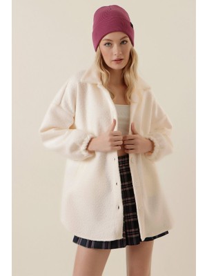 0675 Yün Karışımlı Buklet Ceket - Krem