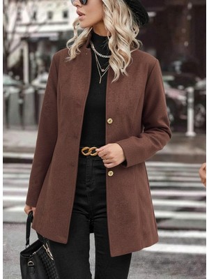 1Tarz Tasarım Yaka Şık Kahverengi Kaşe Kaban