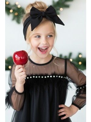 Parla Kids Kız Çocuk Siyah Bağlama Detaylı Poplin Dev Fiyonk Bandana