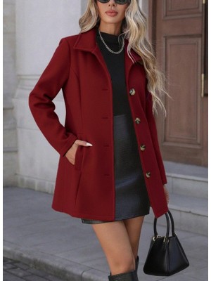 Bosel Kadın Uzun Kollu Yakalı Önden Düğmeli Astarsız Ithal Kaşe Kaban