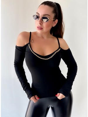 La Mode Istanbul Kadın Omuz Dekolteli Zincir Detay Bluz