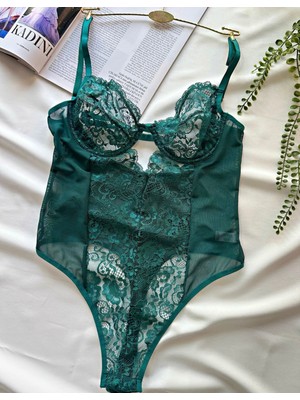 Hama Love Yeşil Dantelli Bodysuit İç Çamaşır Takımı
