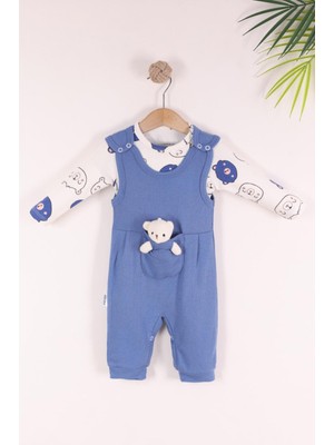 Kidello Mavi Sevimli Ayıcık Oyuncaklı Yeni Doğan Pamuk 2 Li Bebek Tulum 3-6-9 Ay