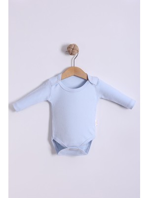 Kidello Mavi Düz Uzun Kol Erkek Bebek Zıbın Body