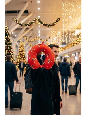 Wexta Seyahat Boyun Yastığı Yılbaşı Geyik Boynuzu Temalı Siyah Visco - Hafızalı Boyun Yastığı