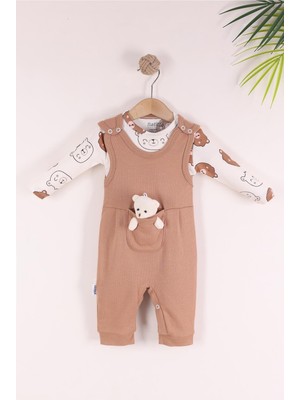 Kidello Kahve Sevimli Ayıcık Oyuncaklı Yeni Doğan Pamuk 2 Li Bebek Tulum 3-6-9 Ay