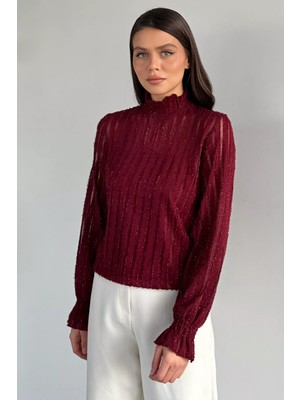 Gülseli Kadın Dik Yaka Işıltılı Bluz P-00019768