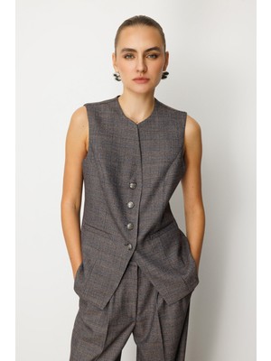 Ekol Ekoseli Fleto Cepli Kadın Yelek 5165