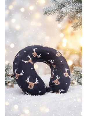 Wexta Seyahat Boyun Yastığı Yılbaşı Geyik Boynuzu Temalı Siyah Visco - Hafızalı Boyun Yastığı