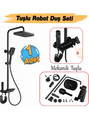 Badem10 Piyano Robot Duş Seti Tuşlu Tam Takım Siyah Lüks Yağmurlama Fonksiyonlu El Duşu Başlıklı Sistemi