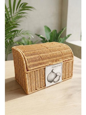 Digithome Dikdörtgen Rattan Hasır Patates Soğan Çift Bölmeli Sepet Düzenleyici organizer -9T09