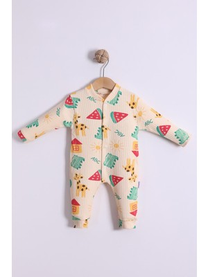 Kidello Krem Zürafalı Erkek Bebek Tulum