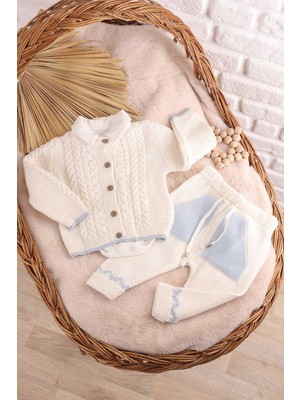 Kidello Ekru 3'lü Örme Triko Bebek Takım