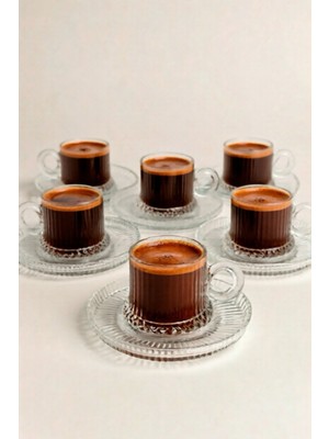 Zürih Collection 6 Parça 65 ml Cam Türk Kahvesi Fincanı Altlıklı Set - Espresso Fincanı