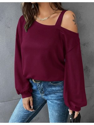 Gökyüzü Moda Kadın Uzun Kollu Tek Omuz Askı Detay Salaş Dalgıç Bluz