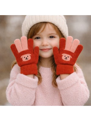Gigi Giyim Ayıcık Desenli Yumoş Kız Çocuk Eldiven