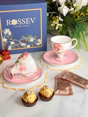 Rossev Hediyelik Veronica Blossom Hediye Kutulu 2 Kişilik Fincan Takımı