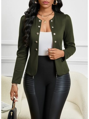Arben Boutique Kadın Uzun Kollu Önü Açık Düğmeli Kısa Süet Ceket
