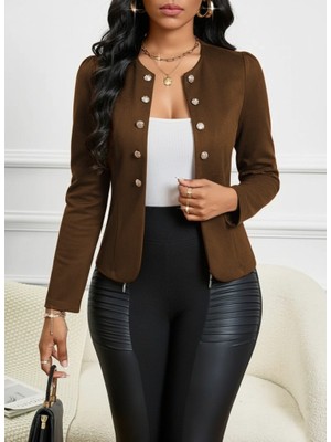 Nidam Butik Kadın Uzun Kollu Önü Açık Düğmeli Kısa Süet Ceket