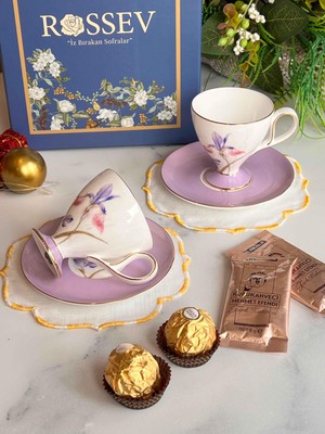 Rossev Hediyelik Veronica Iris Hediye Kutulu 2 Kişilik Fincan Takımı