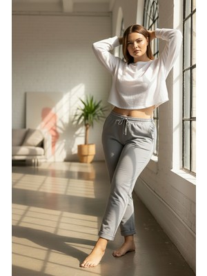 Bravie Duble Paça Büyük Beden Eşofman Altı Gri 2020