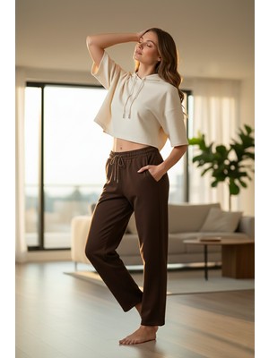 Bravie Düz Paça Eşofman Altı Kremit 3011