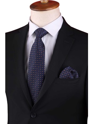 Kravatkolik Lacivert Küçük Desen Mendilli Klasik Kravat KK13139