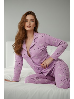 Bravie Süet Gömlek Pijama Takımı 7108 Çiçekli Pembe