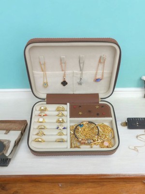 Feyza Design Büyük Boy 14×21 Düzenleyici Takı Saklama Kutusu Seyahat Mücevher Çantası