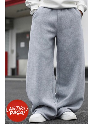 BSBSPOR Şardonlu Bol Kalıp Loose Eşofman Altı Baggy Ayarlanabilir Lastikli Düz Paça Gri / Siyah / Koyu Gri