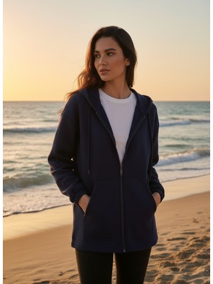 Lyvean Fermuarlı Üç Iplik Şardonlu Oversize Penye Sweatshirt