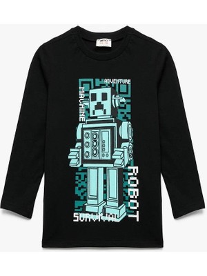 Koton Erkek Çocuk Pamuklu Uzun Kollu Bisiklet Yaka Robot Baskılı Tişört