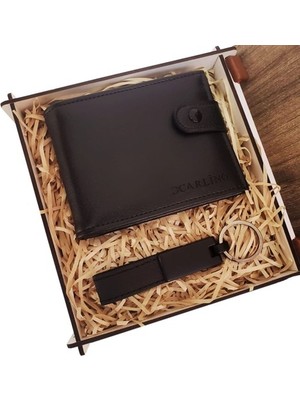 Evaglow Cüzdan Anahtarlık Ahşap Kutulu Set