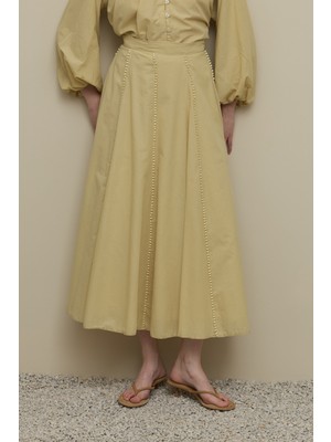 Fahhar Şerit Detaylı Godeli Etek Açık Sarı