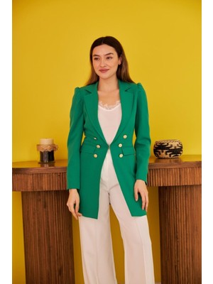 Yeşil Blazer Düğmeli Ceket