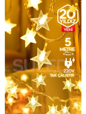 5 Metre Yıldızlı Dekoratif LED Işık, 220V Fişli Gün Işığı Süsleme