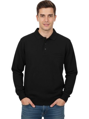 Baglan Erkek Büyük Beden Polo Yaka Cepli Selanik Sweatshirt BGL-ST04978