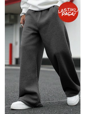 BSBSPOR Şardonlu Bol Kalıp Loose Eşofman Altı Baggy Ayarlanabilir Lastikli Düz Paça Gri / Siyah / Koyu Gri