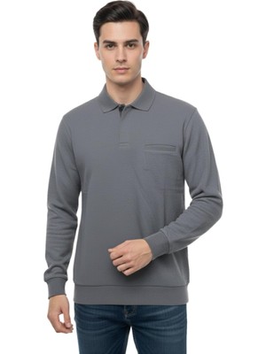 Baglan Erkek Büyük Beden Polo Yaka Cepli Selanik Sweatshirt BGL-ST04978